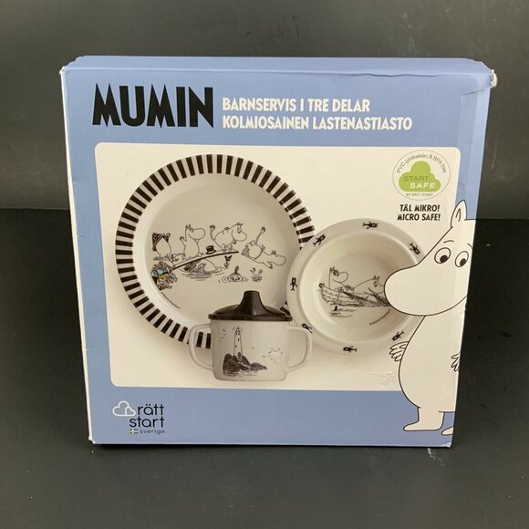 Moomin Mumin 3 Piece Childrens Tableware Set Plate Bowl Sippy Cup Non Slip Bases - Picture 11 of 12